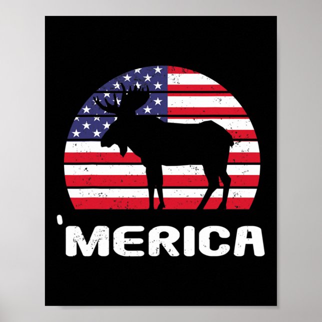 Affiche Merica Moose Drapeau Américain Usa Patriotic Indep (Devant)