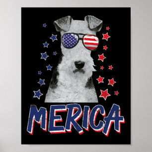 Affiche Merica Wire Fox Terrier Chien 4 juillet États-Unis