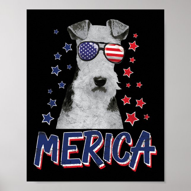 Affiche Merica Wire Fox Terrier Chien 4 juillet États-Unis (Devant)