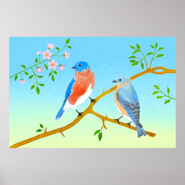 Affiche Merles Bleus Bleu Clair & Vert (Devant)