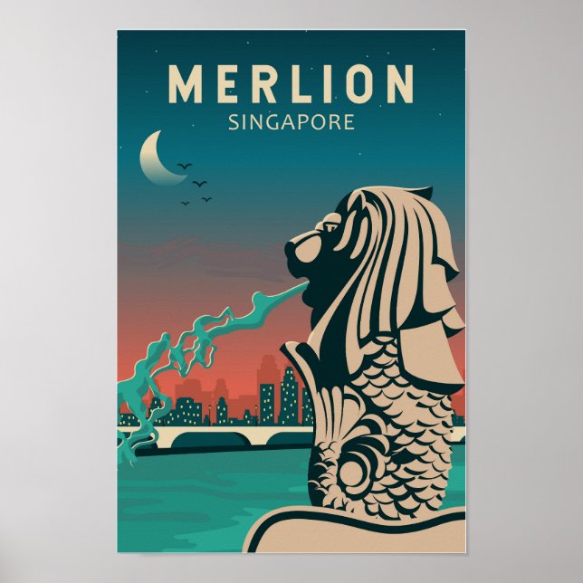 Affiche Merlion Singapore Travel Vintage Art (Devant)