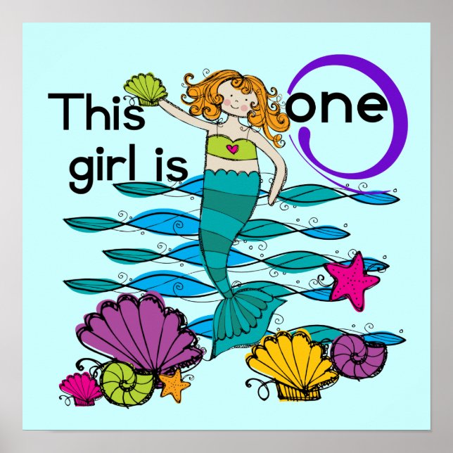 Affiche Mermaid 1er Anniversaire Tshirts et cadeaux (Devant)