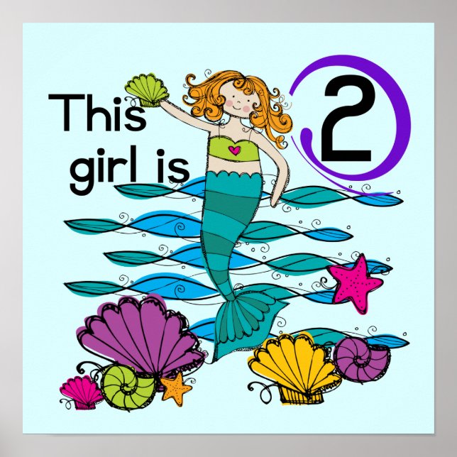 Affiche Mermaid 2e Anniversaire Tshirts et cadeaux (Devant)
