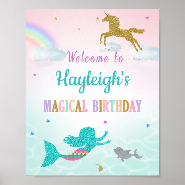 Affiche Mermaid and Unicorn welcome party sign (Devant)