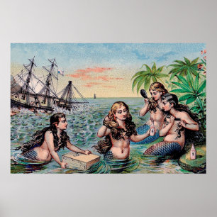 Affiche Mermaid Antique Magie Océan Nautique