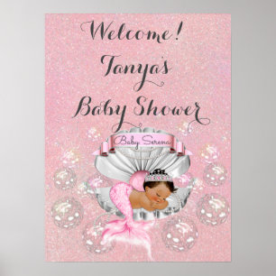 Affiche Mermaid Baby Shower Birthday Welcome Sign Pink