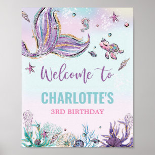 Affiche Mermaid Birthday Party Under the Sea Welcome Sign