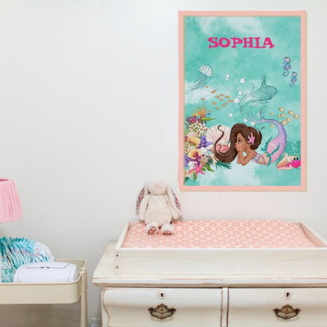 Affiche Mermaid Cheveux foncé rose Starfish mignonne perso (Créateur téléchargé)