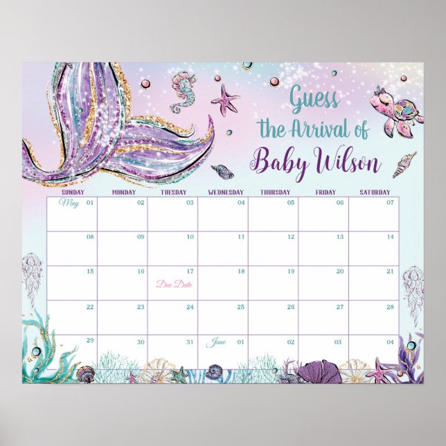 Affiche Mermaid de Whimsical Guess Baby's Arrival Birth Ga (Devant)