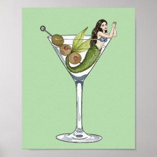 Affiche Mermaid Dirty Martini Aquarelle Art Imprimer