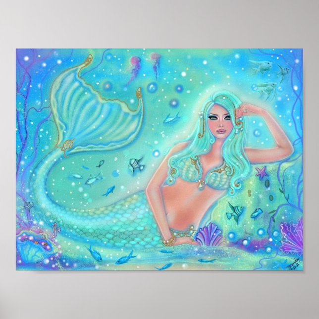 Affiche Mermaid Eira aux poissons tropicaux par Renee Lavo (Devant)