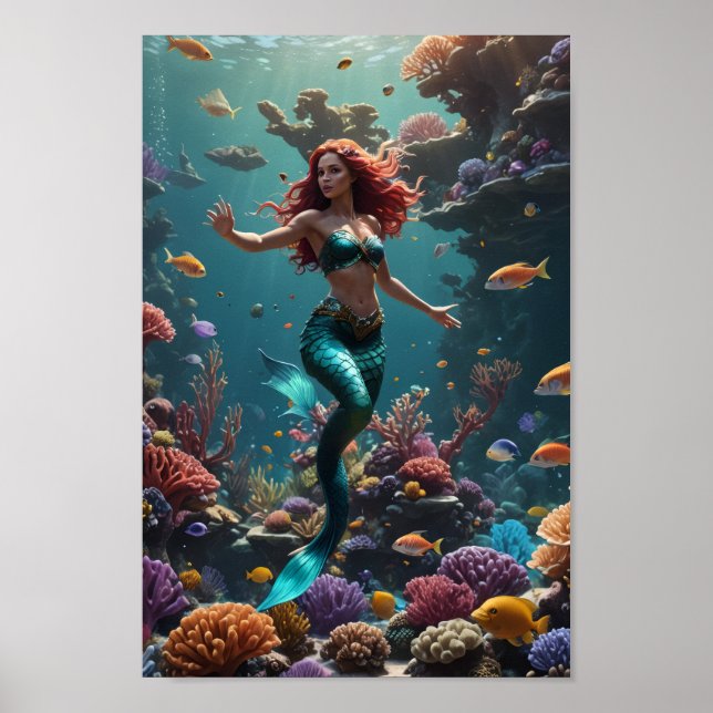Affiche Mermaid enjoying the reef (Devant)