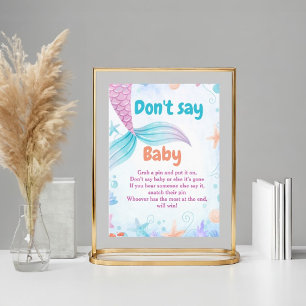 Affiche Mermaid ne pas dire Baby shower bébé signe de jeu
