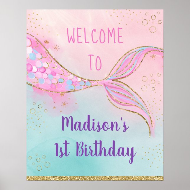 Affiche Mermaid Pink Gold Anniversaire (Devant)