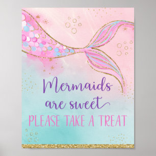 Affiche Mermaid Pink Gold Prenez Une Attente Anniversaire