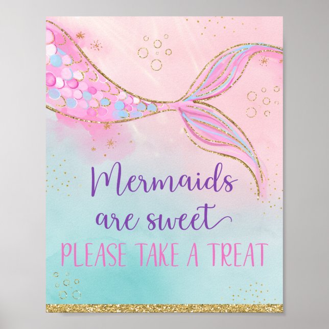 Affiche Mermaid Pink Gold Prenez Une Attente Anniversaire (Devant)