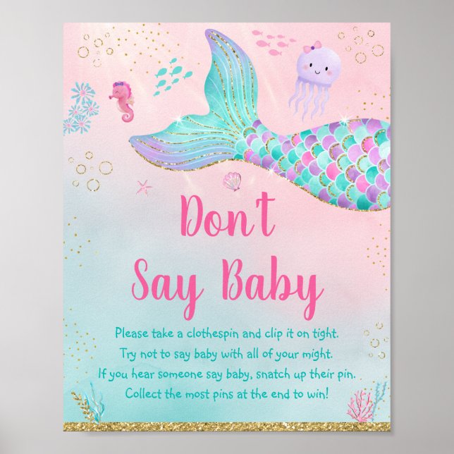 Affiche Mermaid Pink Gold Under the Sea Ne dis pas Baby (Devant)