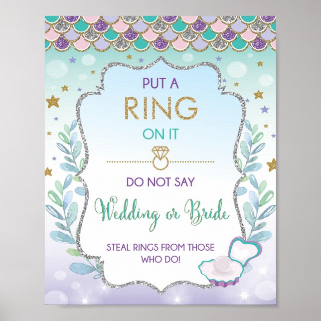 Affiche Mermaid Ring Game Wedding or Bride Bridal Shower (Devant)