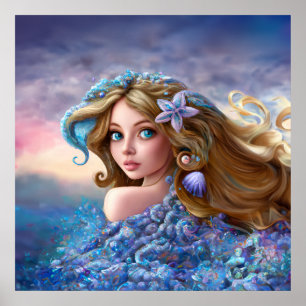 Affiche Mermaid Sea Goddess Nymphe Siren Art sous-marin