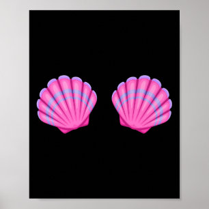 Affiche Mermaid Sea Shell Bra Halloween Costume Tee Pink S