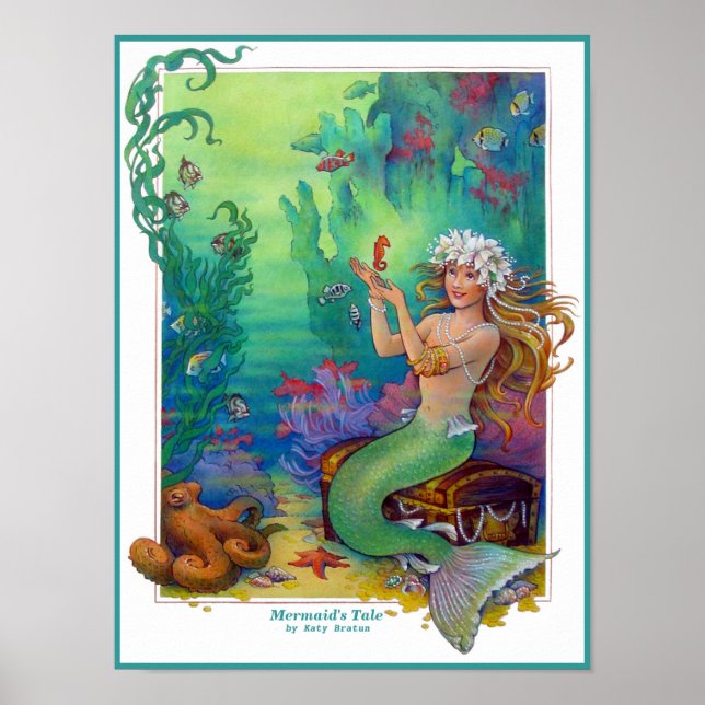 Affiche Mermaid, Seahorse et Octopus Original Art (Devant)