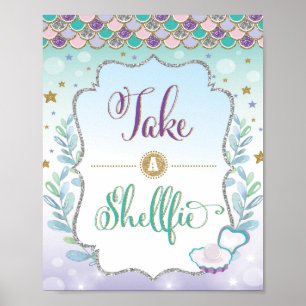 Affiche Mermaid Selfie Station Take a Shellfie Sign Decor