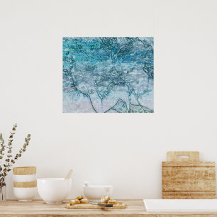 Affiche Mermaid Turquoise Vert Nautique Vagues Océan Décou