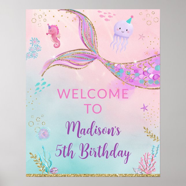 Affiche Mermaid Under the Sea Anniversaire Bienvenue (Devant)