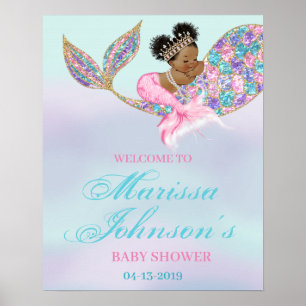 Affiche Mermaid Welcome Sign Baby Shower African American