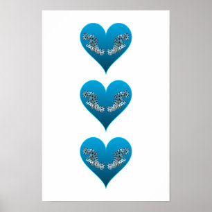 Affiche Mérou - Cœurs bleus, disposés verticalement