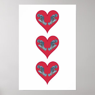 Affiche Mérou - Cœurs rouges, disposés verticalement