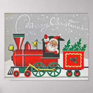 Affiche Merrry Christmas Vintage Train Red Xmas Holiday