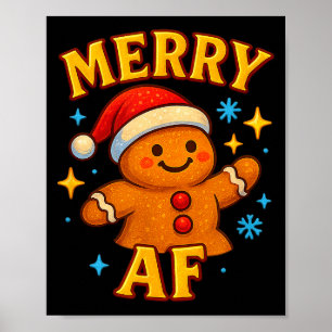 Affiche Merry Af Bonhomme en Pain d'Épice Noël Chapeau de 
