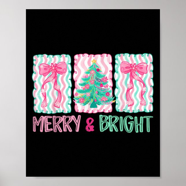 Affiche Merry &amp; Bright Coquette Preppy Bow Xmas Tree W (Devant)