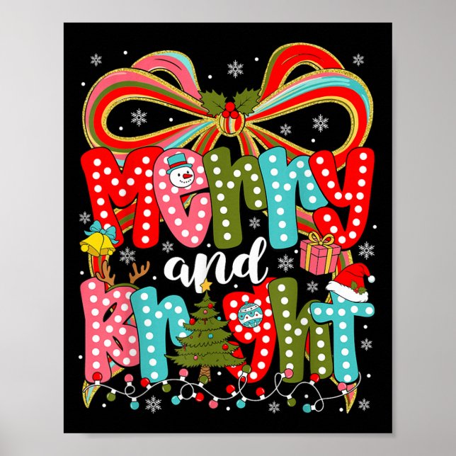 Affiche Merry And Bright Preppy Coquette Bow Christmas Wom (Devant)