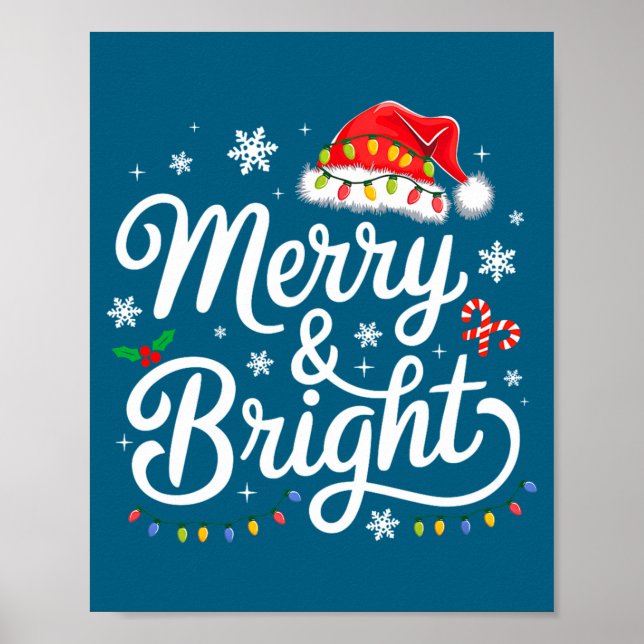 Affiche Merry And Bright Red Santa Hat Xmas Lights Holiday (Devant)