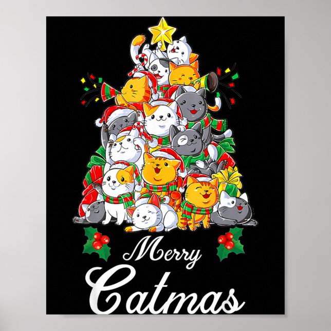 Affiche Merry Catmas Cat Christmas Tree Cat Lover  (Devant)