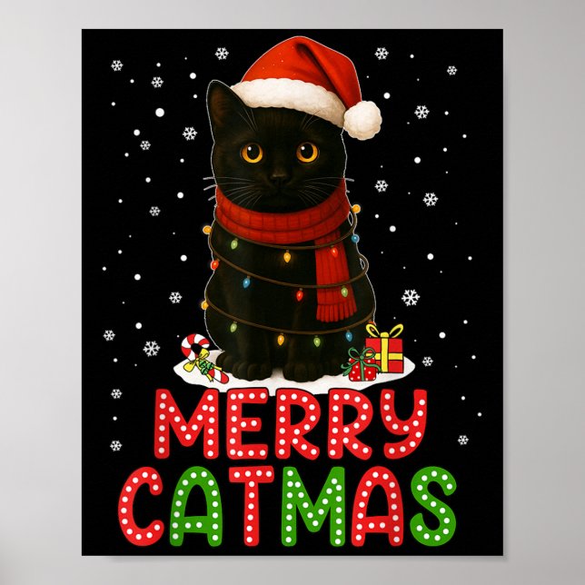 Affiche Merry Catmas Santa Hat Funny Black Cat Christmas W (Devant)