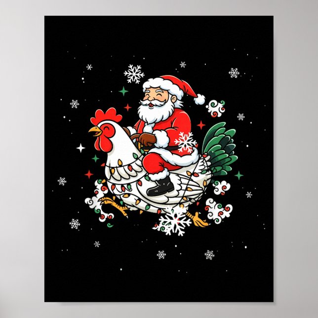 Affiche Merry Christmas 2025 Funny Santa Riding Chicken Ch (Devant)