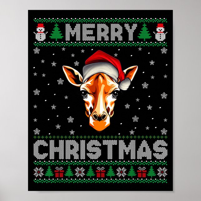 Affiche Merry Christmas 2025 Giraffe Santa Hat Ugly Xmas  (Devant)