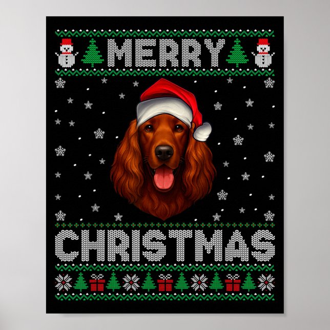 Affiche Merry Christmas 2025 Irish Setter Santa Hat Ugly X (Devant)