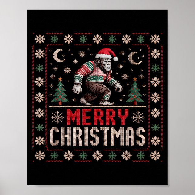 Affiche Merry Christmas Bigfoot Funny Ugly Sweater Art  (Devant)