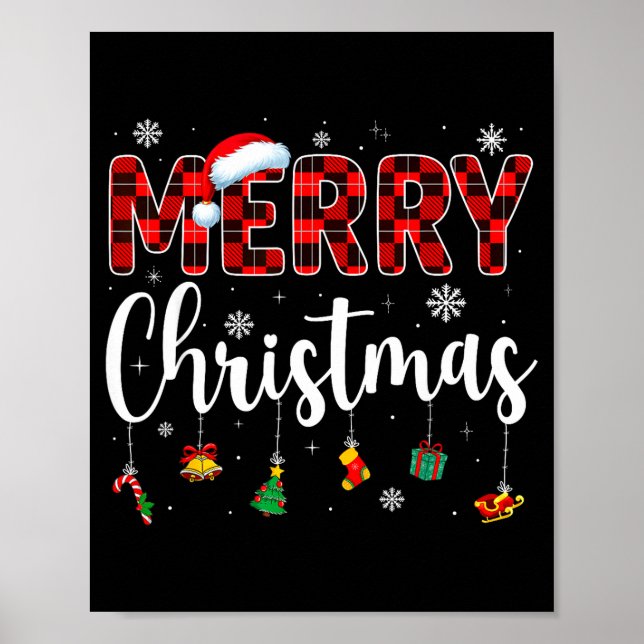 Affiche Merry Christmas Buffalo Plaid Red Santa Family Xma (Devant)