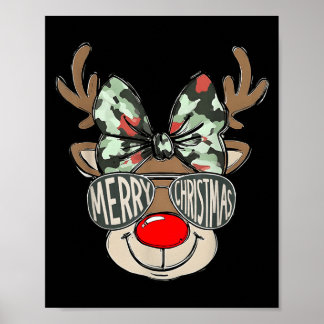 Affiche Merry Christmas Camo Reindeer Bow Girl Women Kid H