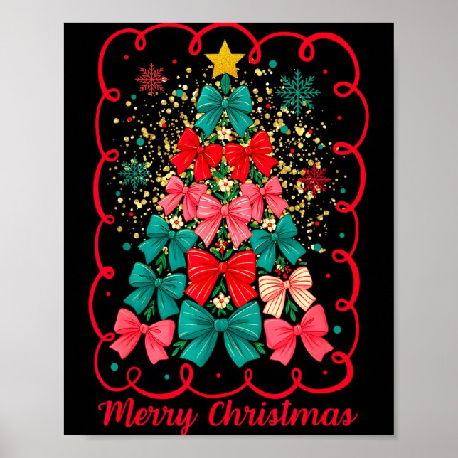 Affiche Merry Christmas Coquette Bow Tree Retro Xmas For W (Devant)