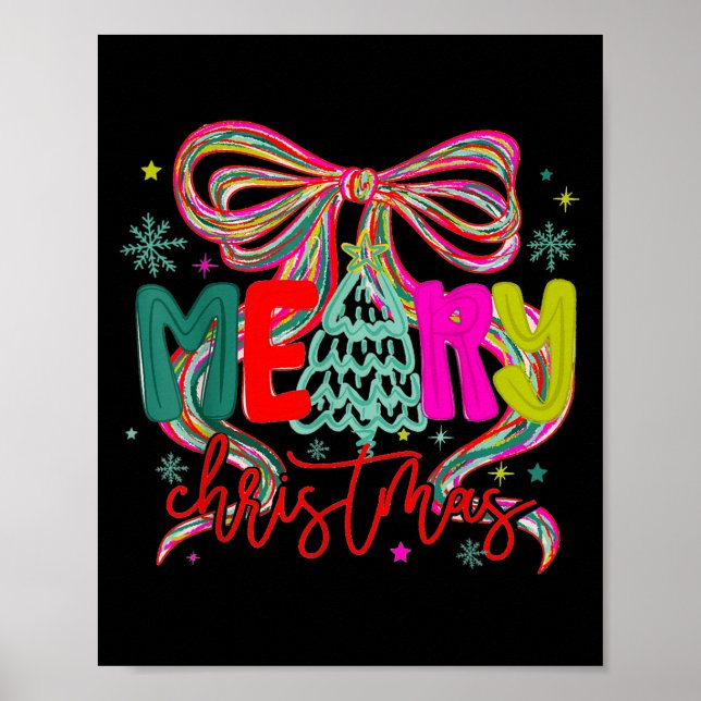 Affiche Merry Christmas Coquette Preppy Bow Tree For Woman (Devant)