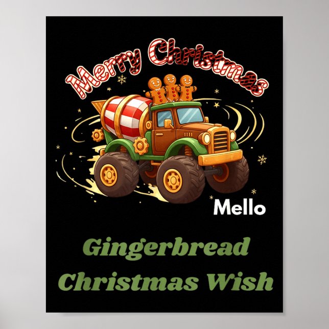Affiche Merry Christmas Cute Gingerbread Mello Mixer Truck (Devant)