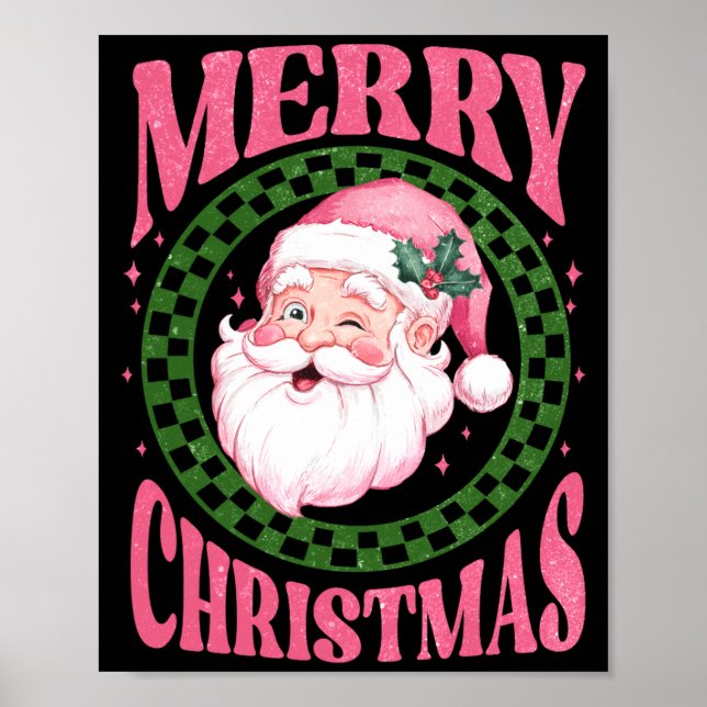 Affiche Merry Christmas Cute Santa Nk Retro Glitter  (Devant)