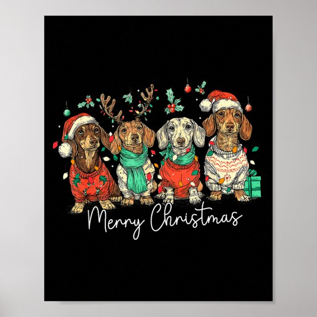 Affiche Merry Christmas Dachshund Dog Christmas Holiday Pe (Devant)