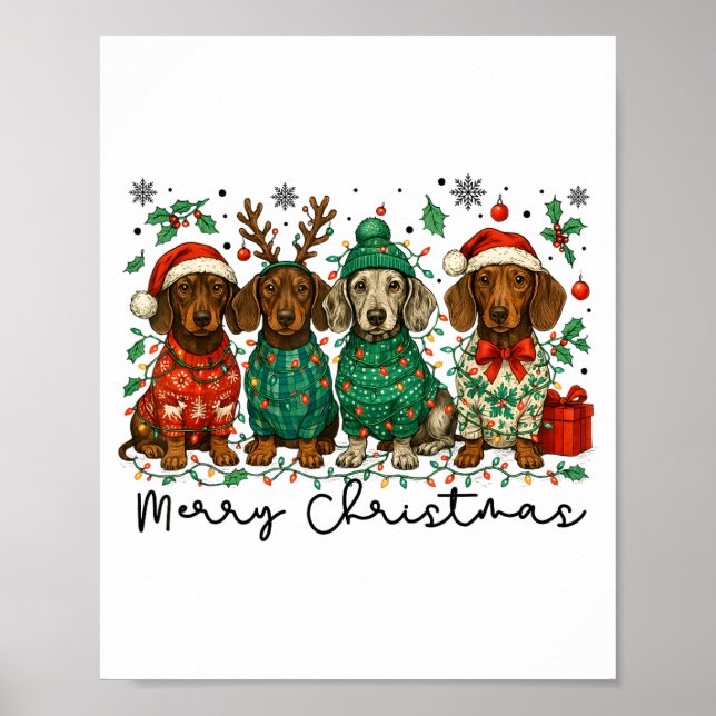 Affiche Merry Christmas Dachshund Dog Retro Xmas Puppy Men (Devant)